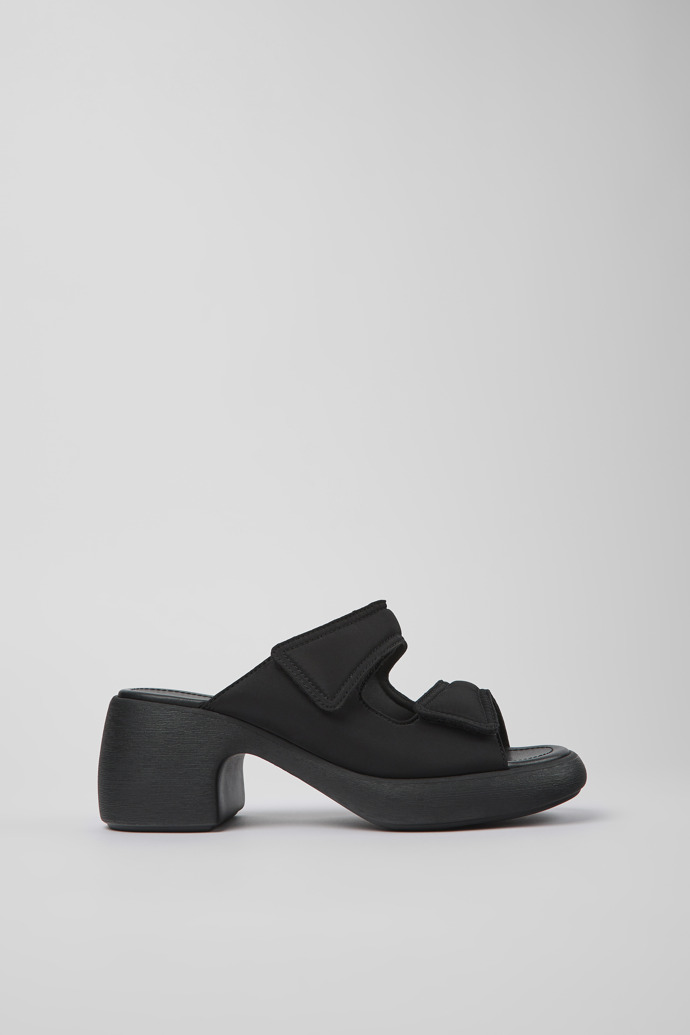 Side view of Thelma Black Textile 2-Strap Sandal for Women