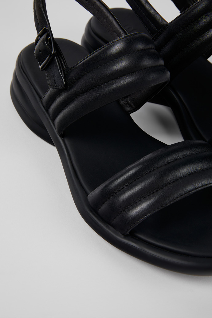 Close-up view of Spiro Black Leather 2-Strap Sandal for Women