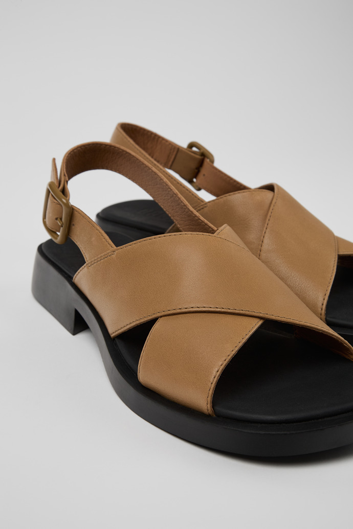 Close-up view of Dana Brown Leather Cross-strap Sandal for Women