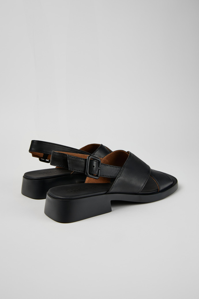 Back view of Dana Black Leather Cross-strap Sandal for Women