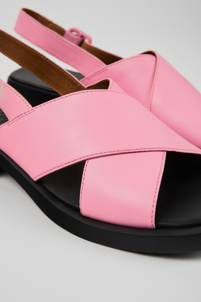 Close-up view of Dana Pink Leather Cross-strap Sandal for Women
