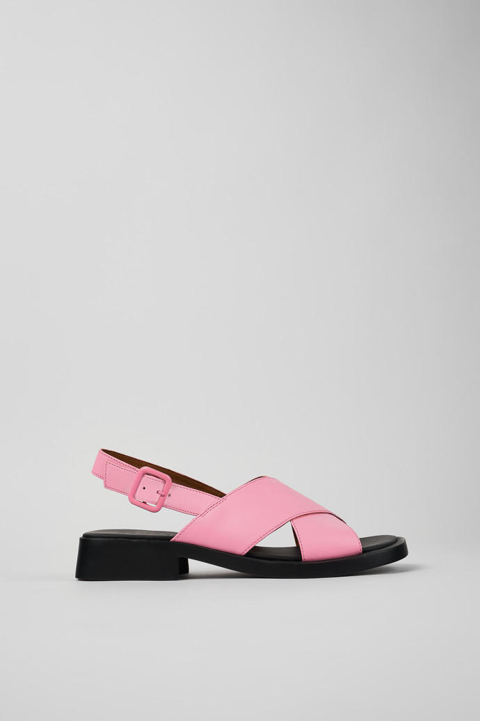 Image of Side view of Dana Pink Leather Cross-strap Sandal for Women
