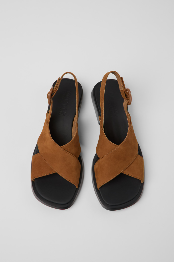 Overhead view of Dana Brown Nubuck Sandals for Women.