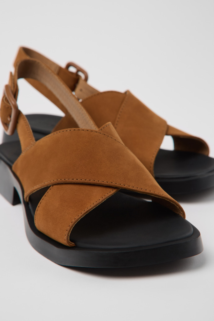 Close-up view of Dana Brown Nubuck Sandals for Women.