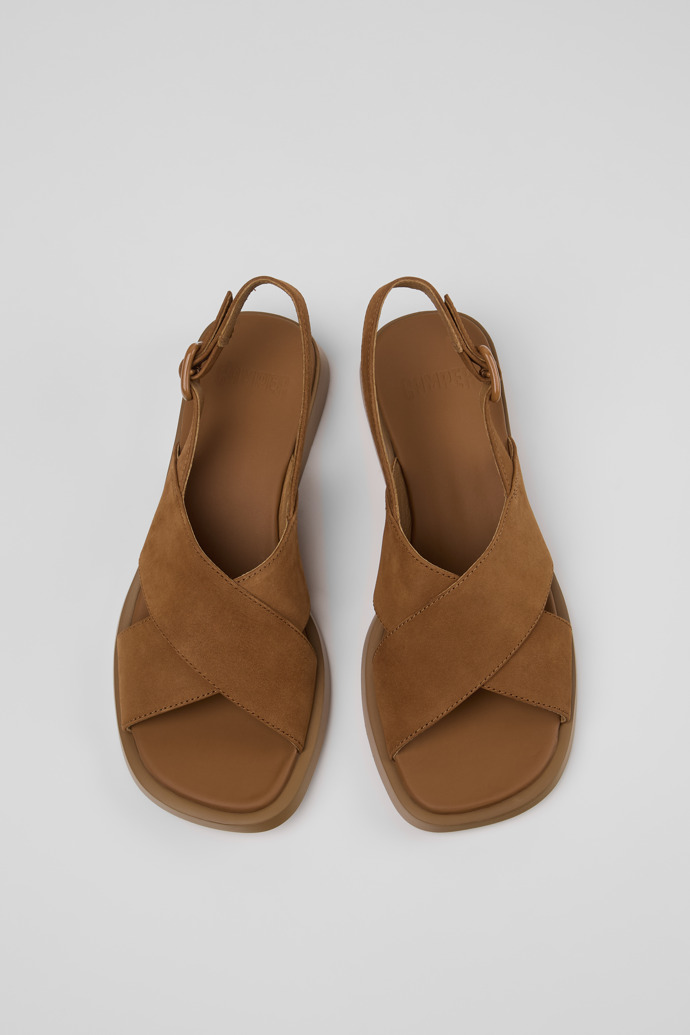 Overhead view of Dana Brown Nubuck Leather Sandals for Women.