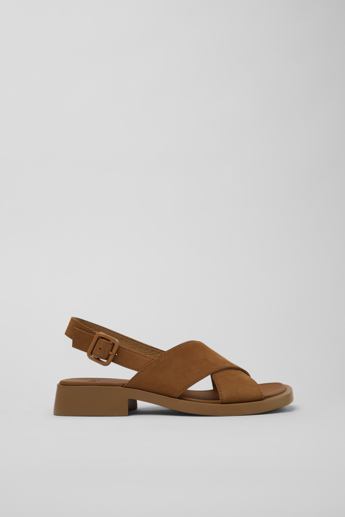 Side view of Dana Brown Nubuck Leather Sandals for Women.