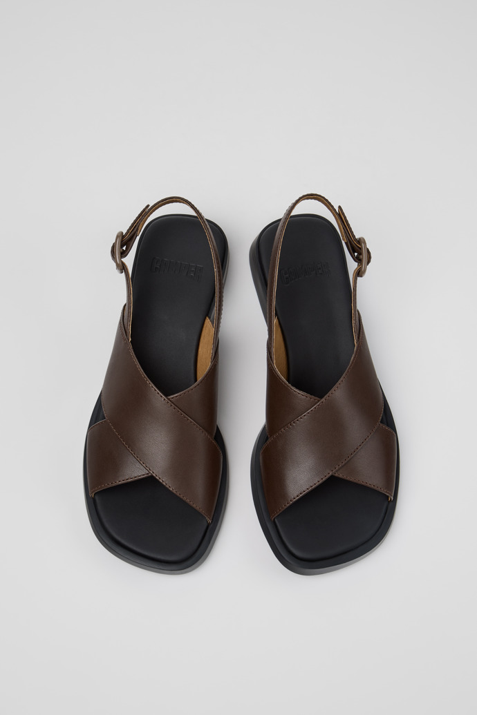 Overhead view of Dana Brown Leather Sandals for Women.