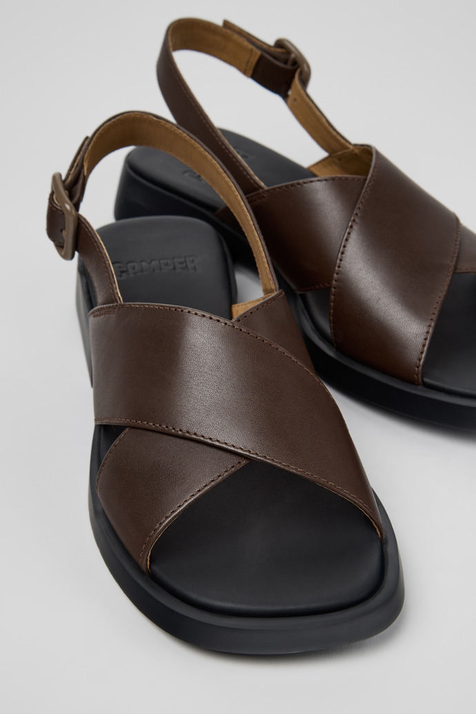 Close-up view of Dana Brown Leather Sandals for Women.