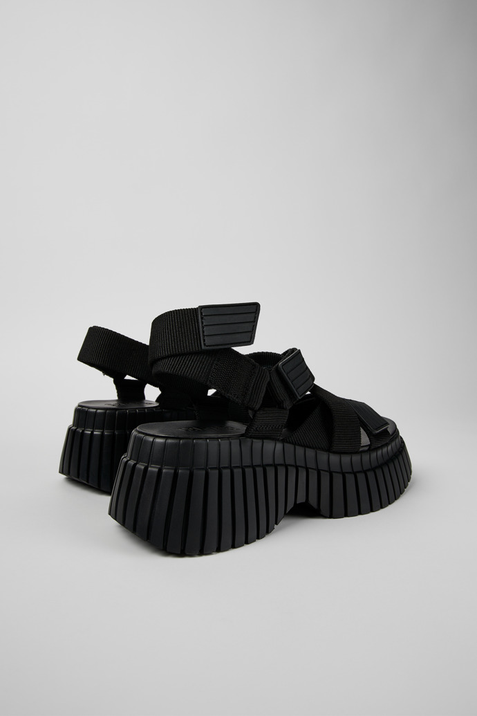 Back view of BCN Black Textile Cross-strap Sandal for Women