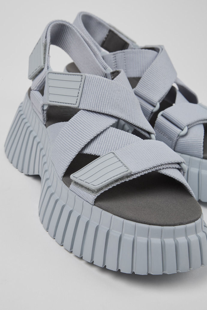Close-up view of BCN Gray Textile Cross-strap Sandal for Women