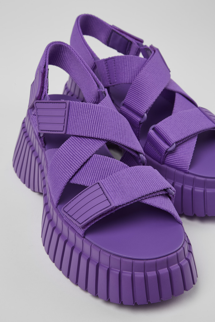 Close-up view of BCN Purple Textile Cross-strap Sandal for Women