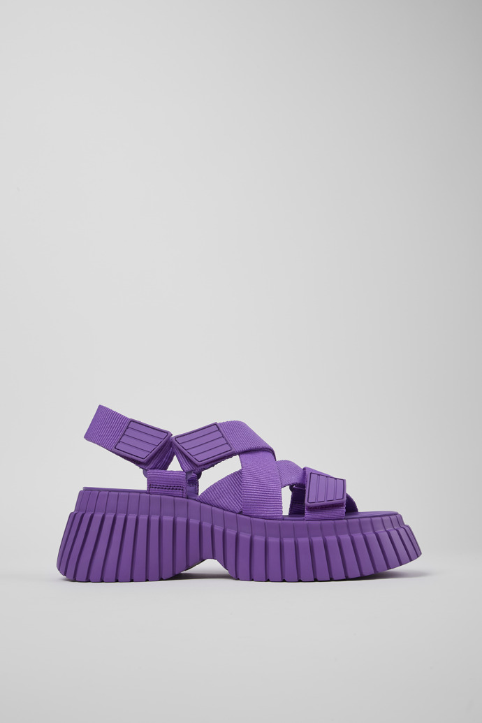 Image of Side view of BCN Purple Textile Cross-strap Sandal for Women