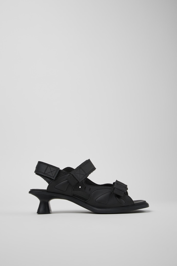 Side view of Dina Black Recycled Leather 2-Strap Sandal for Women