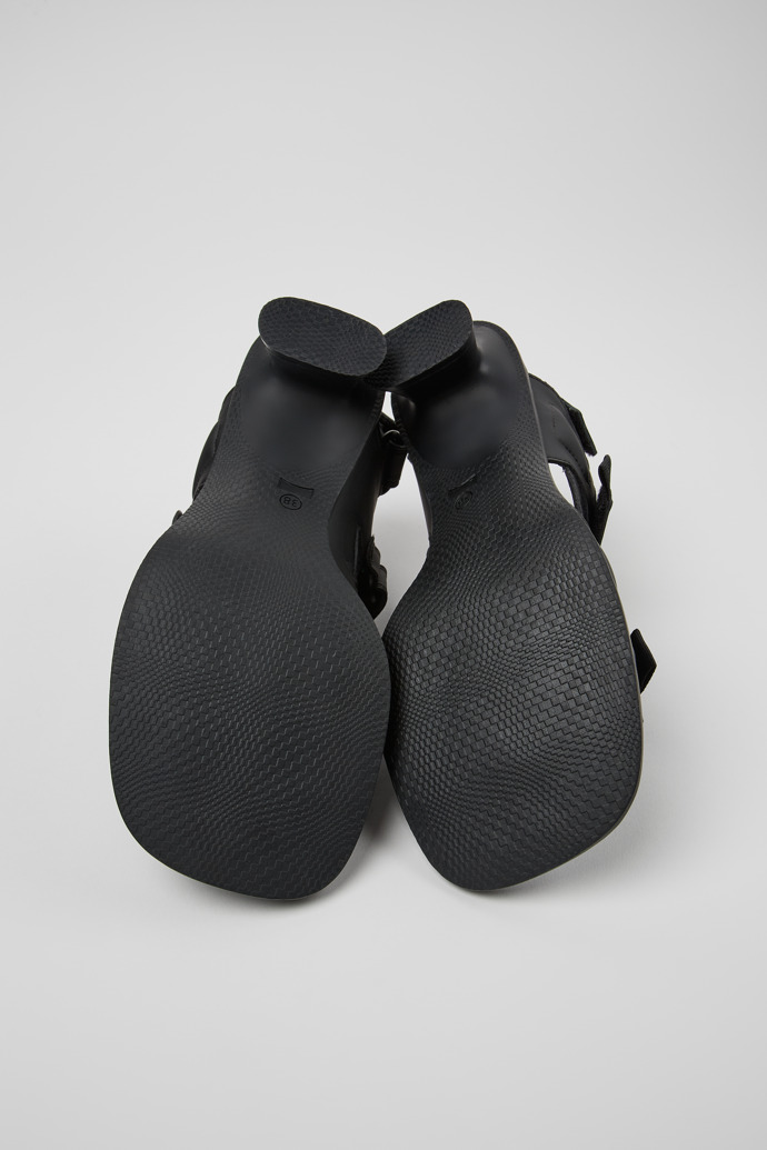 The soles of Dina Black Recycled Leather 2-Strap Sandal for Women