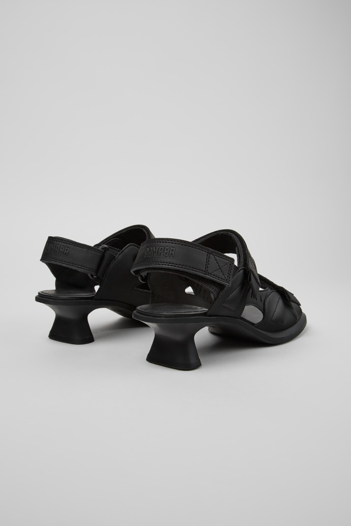 Back view of Dina Black Recycled Leather 2-Strap Sandal for Women