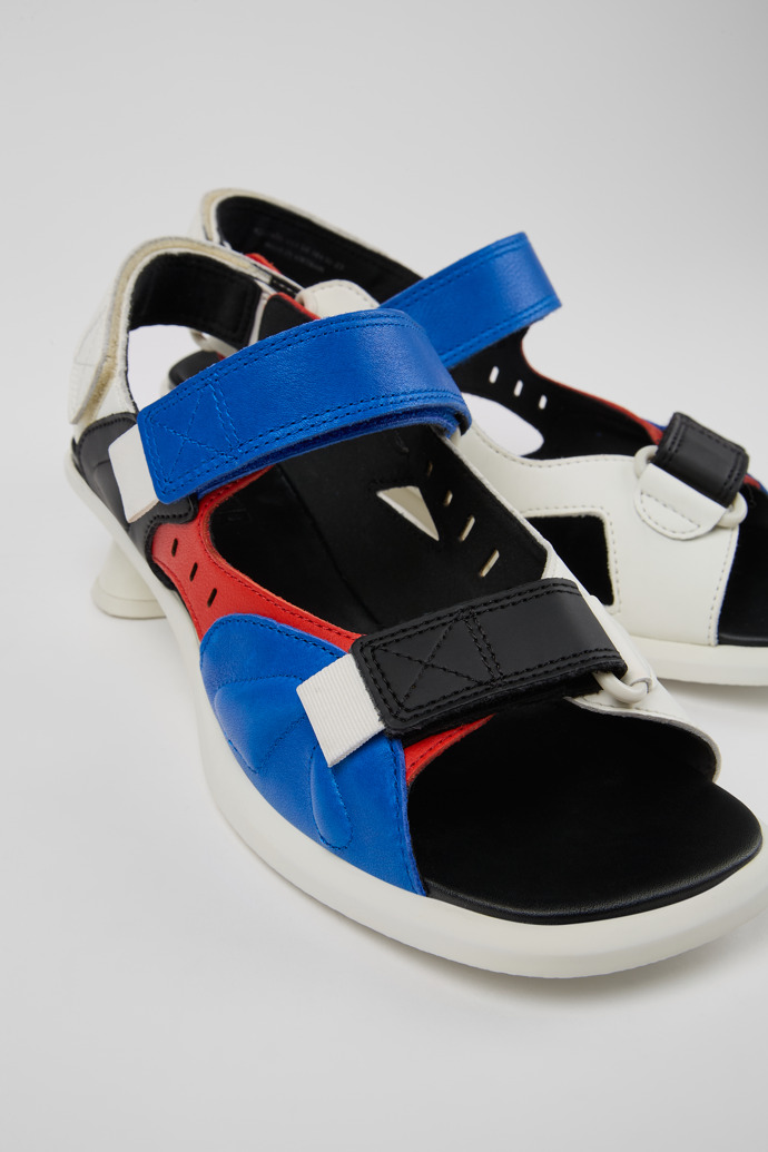 Close-up view of Dina Multicolored Recycled Leather 2-Strap Sandal for Women