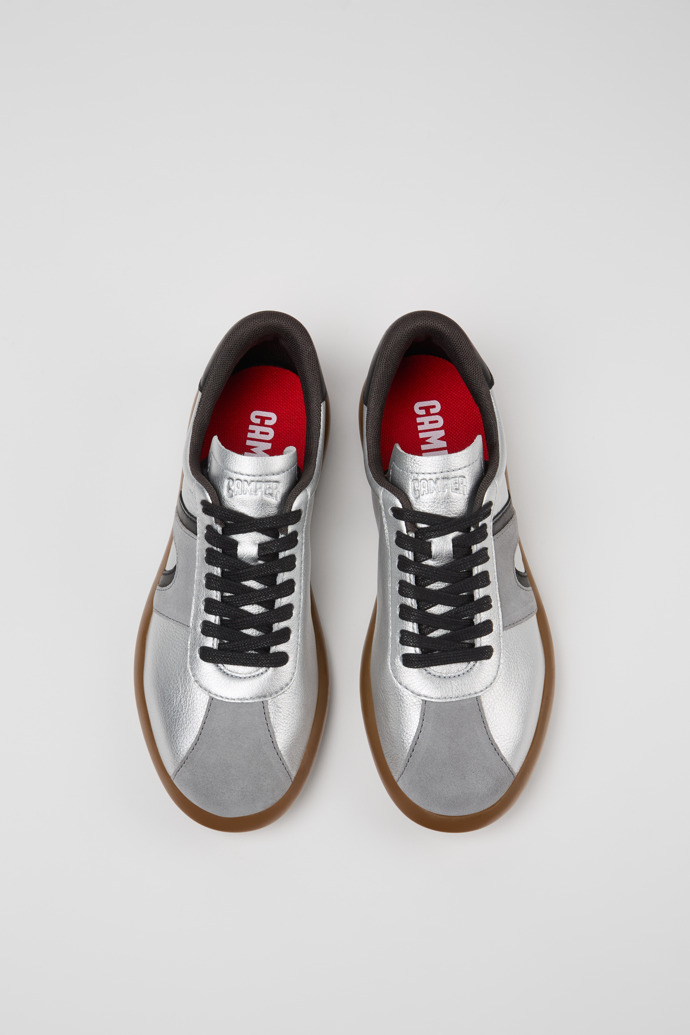 Overhead view of Pelotas Soller Silver-black Leather Women's Sneakers.