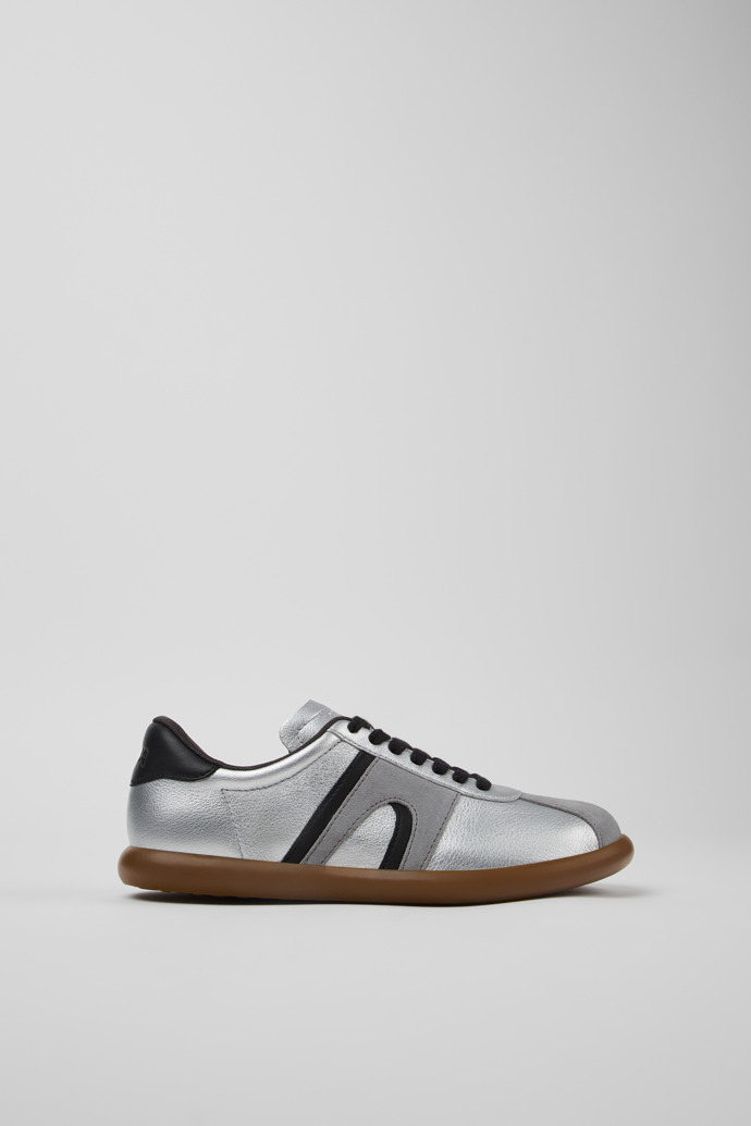 Side view of Pelotas Soller Silver-black Leather Women's Sneakers.