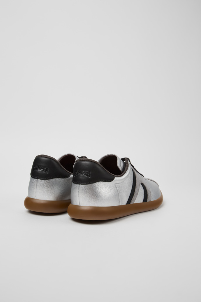 Back view of Pelotas Soller Silver-black Leather Women's Sneakers.