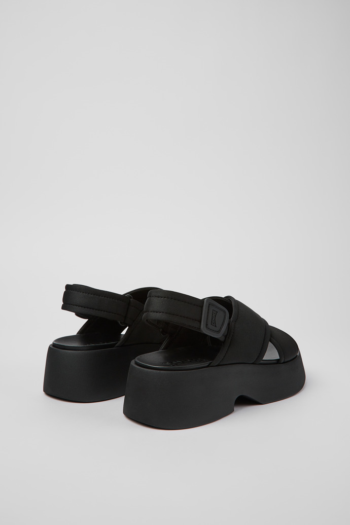 Back view of Tasha Black Textile Cross-strap Sandal for Women