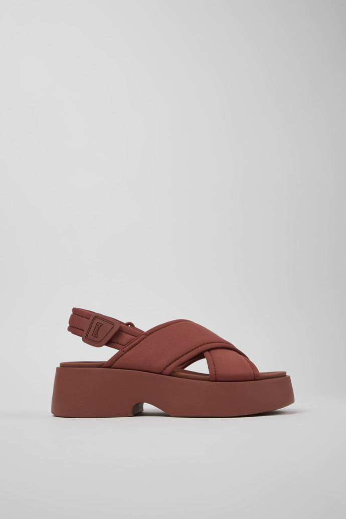 Image of Side view of Tasha Red Textile Cross-strap Sandal for Women