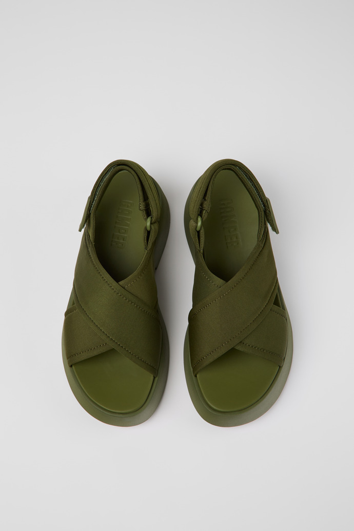 Tasha Zielone tekstylne sandały damskie z paskami