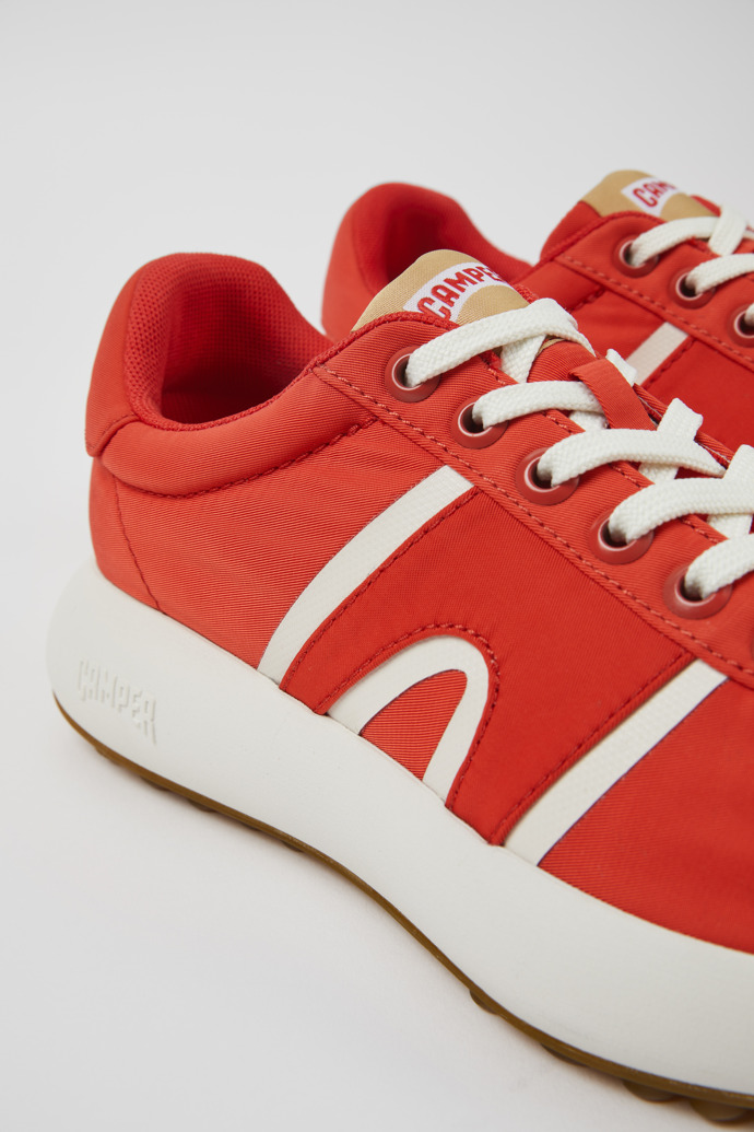 Close-up view of Pelotas Athens Red Textile Sneaker for Women