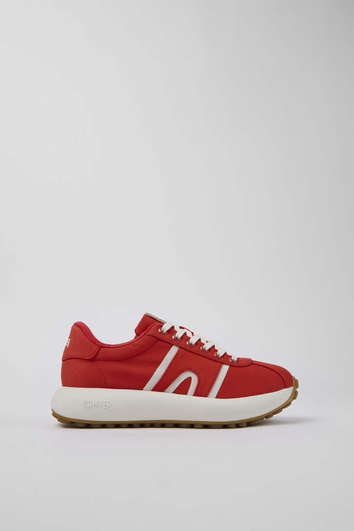 Image of Side view of Pelotas Athens Red Textile Sneaker for Women
