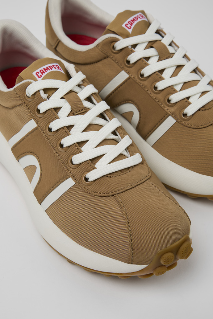 Close-up view of Pelotas Athens Brown Textile Sneaker for Women