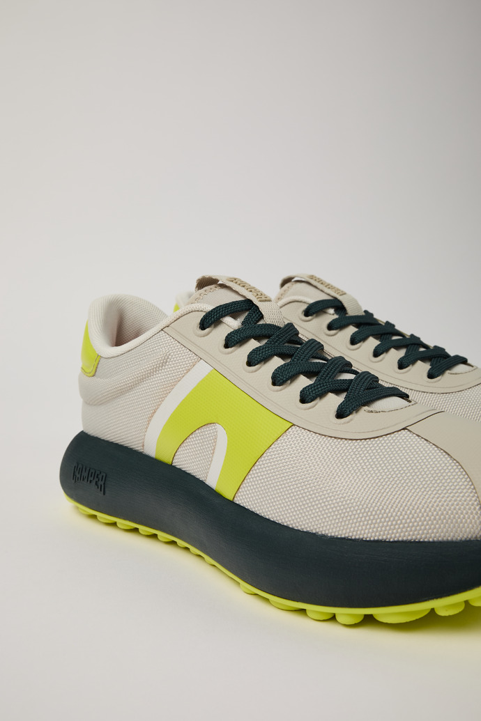 Close-up view of Pelotas Athens Gray-yellow Textile Sneaker for Women