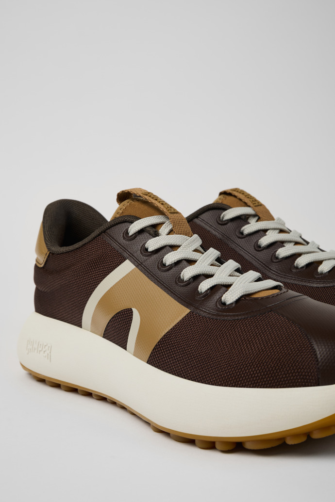 Close-up view of Pelotas Athens Brown Textile Sneaker for Women