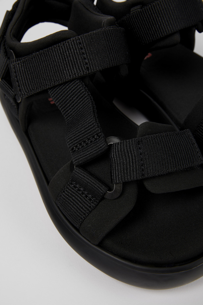 Close-up view of Pelotas Flota Black Textile Sandal for Women