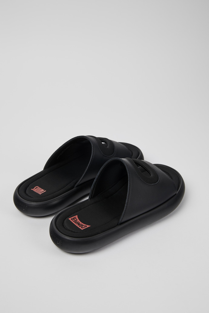 Twins Μαύρο δερμάτινο/υφασμάτινο παντοφλέ παπούτσι για γυναίκες