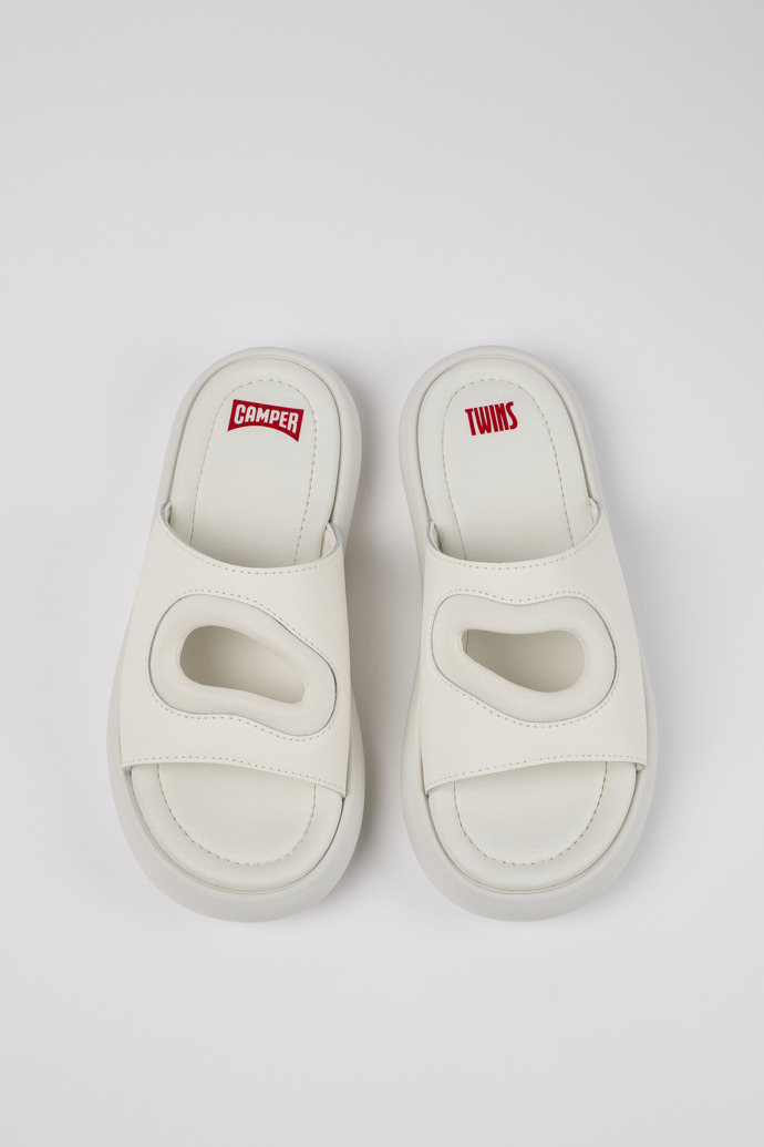 Overhead view of Twins White Leather/Textile Slide for Women