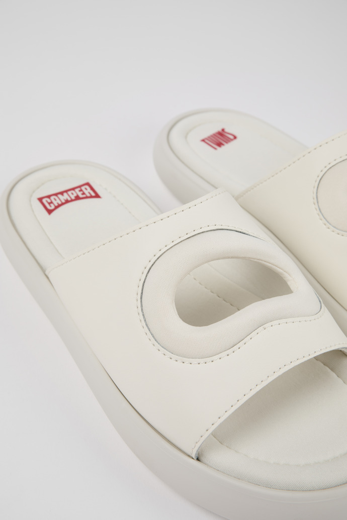 Close-up view of Twins White Leather/Textile Slide for Women