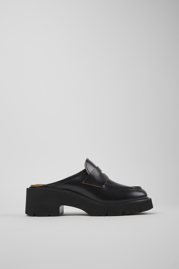 Image of Side view of Milah Black Leather Clog for Women