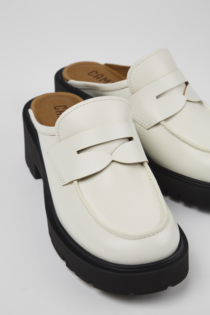 Close-up view of Milah White Leather Clog for Women
