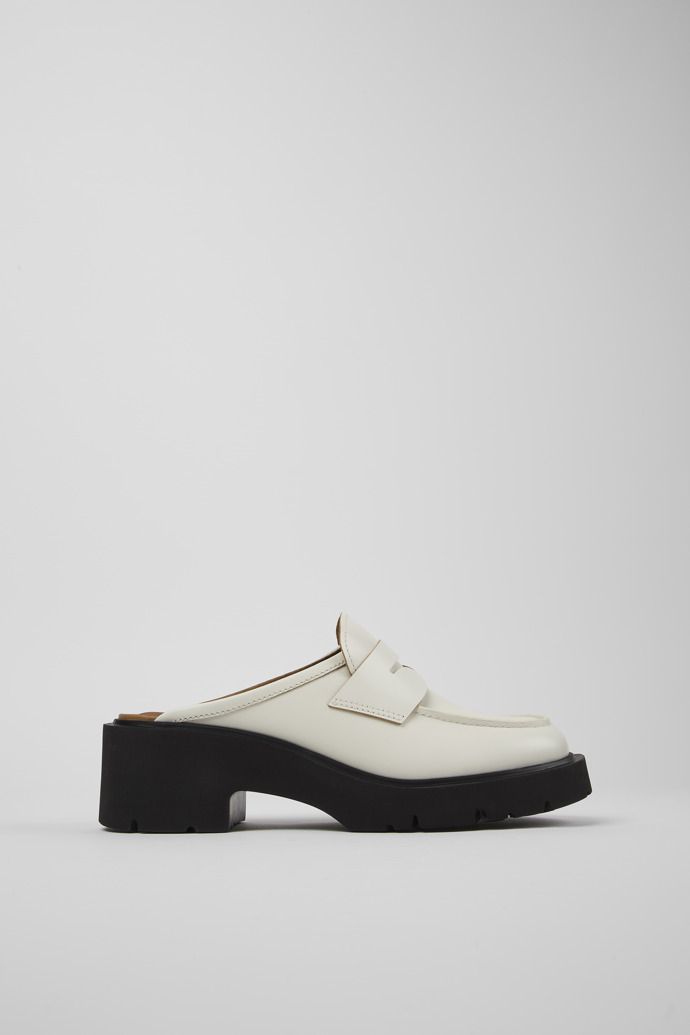 Image of Side view of Milah White Leather Clog for Women