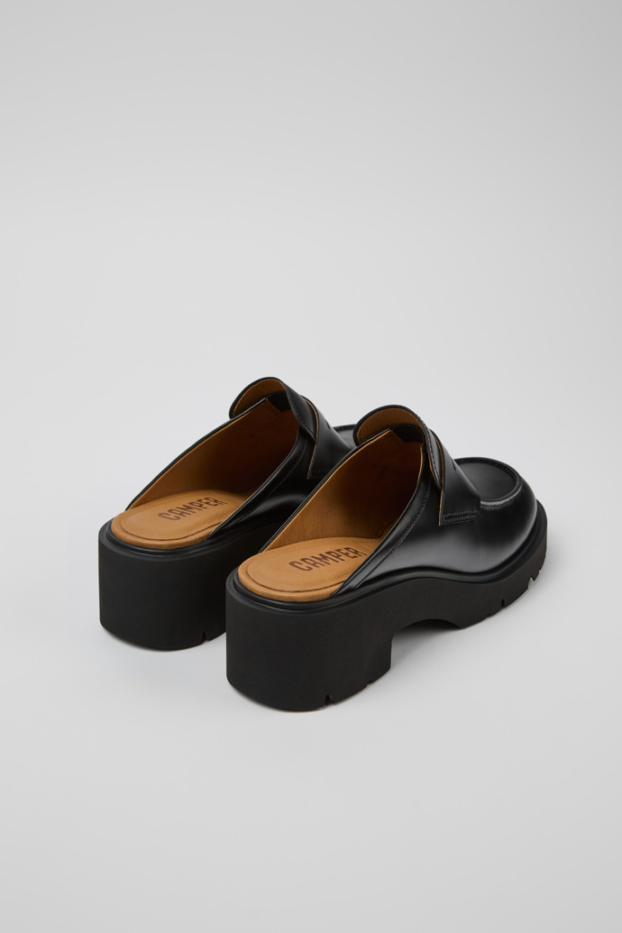 Back view of Milah Black Leather Clogs for Women