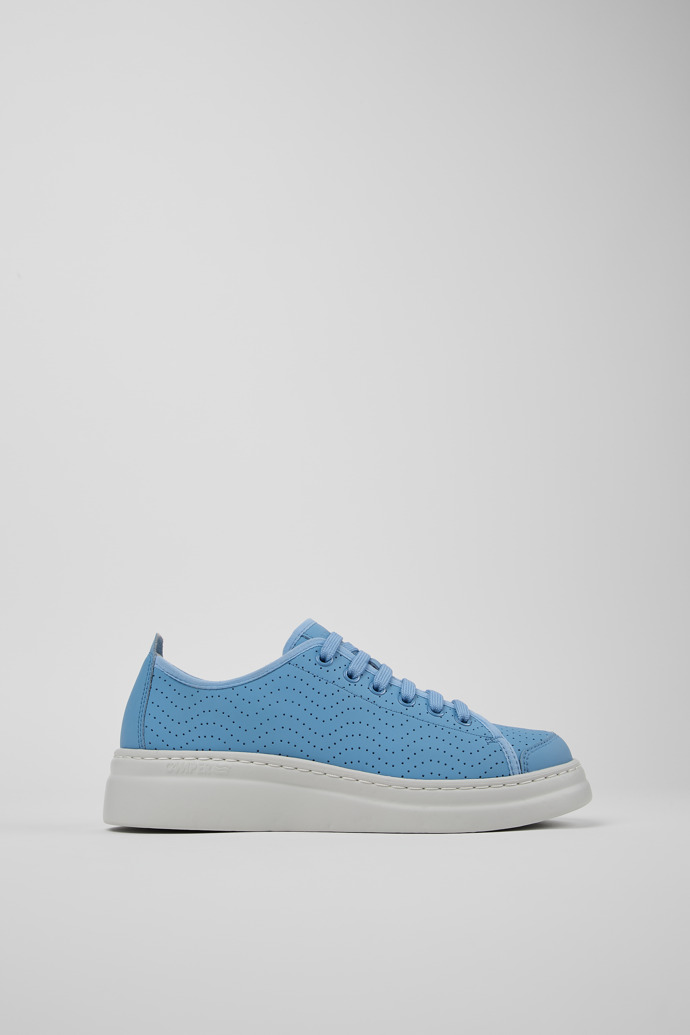 Image of Side view of Runner Blue Leather Sneaker for Women