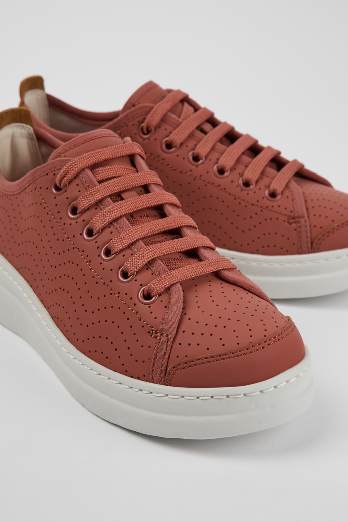 Close-up view of Runner Red Leather Sneaker for Women