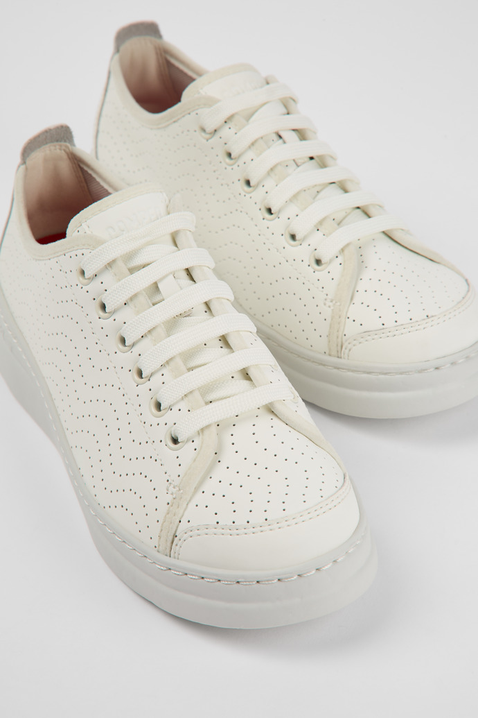 Close-up view of Runner White Leather Sneaker for Women