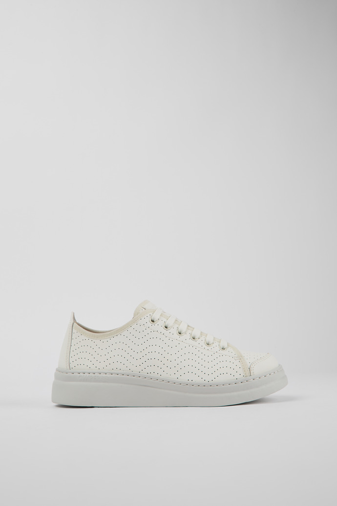 Image of Side view of Runner White Leather Sneaker for Women