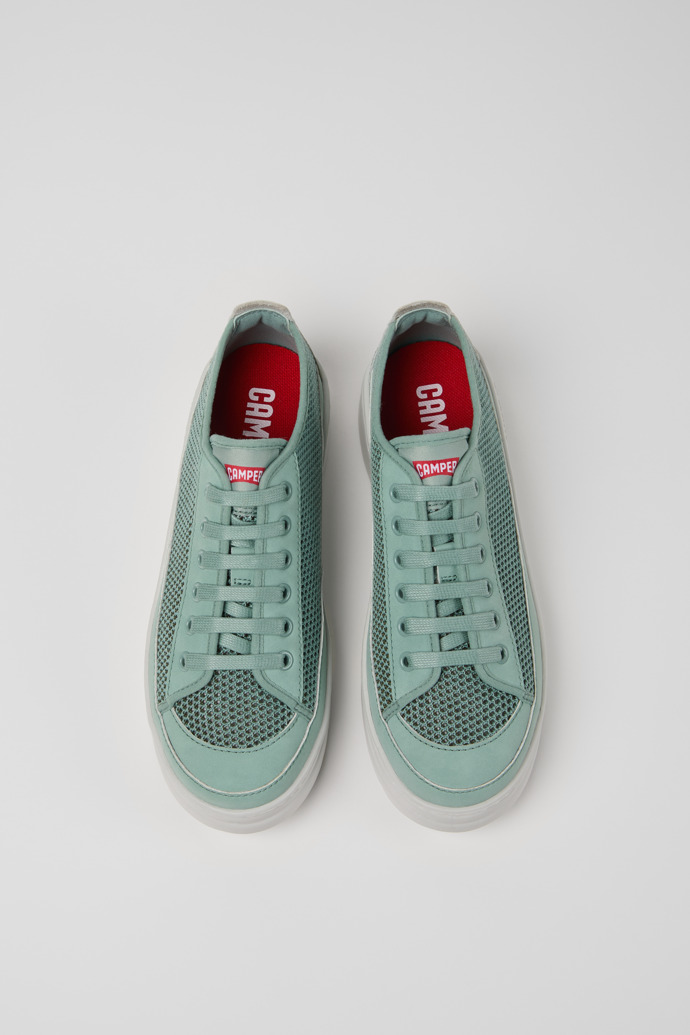 Overhead view of Runner Green TENCEL® Lyocell and Leather Women's Sneakers.