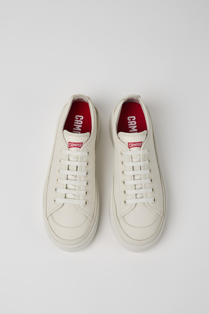 Overhead view of Runner Up White Leather Women's Sneakers.