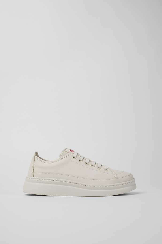 Image of Side view of Runner Up White Leather Sneaker for Women