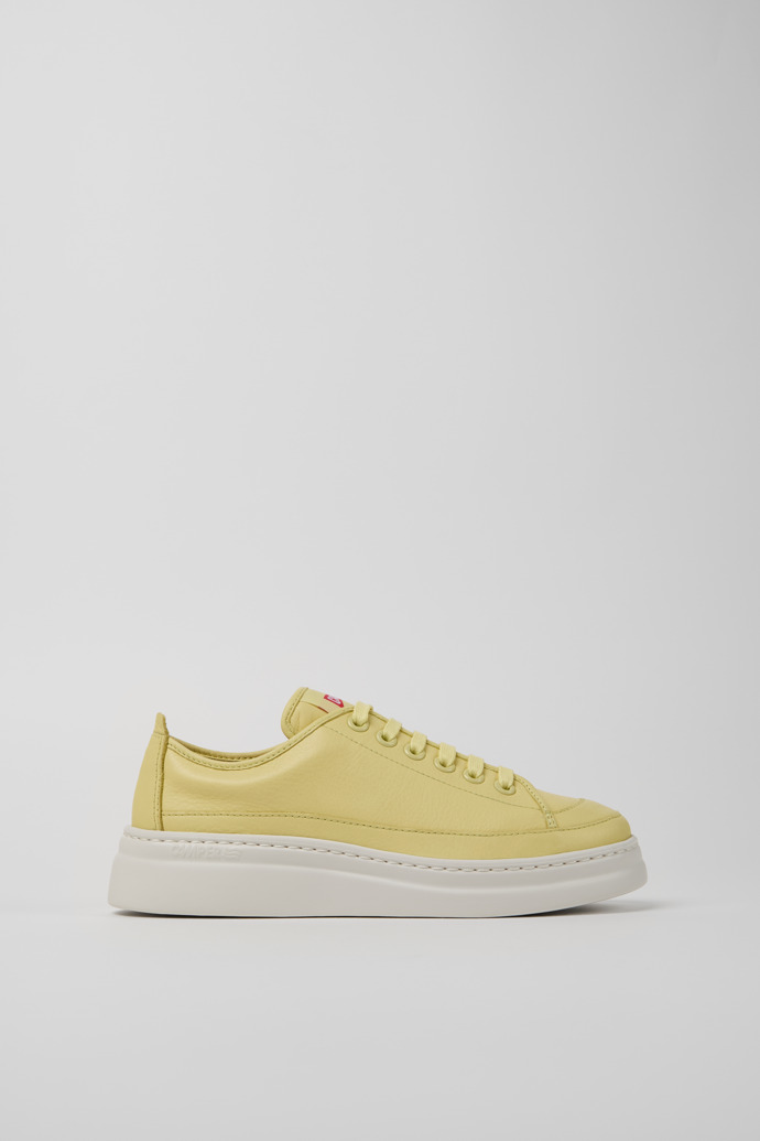 Side view of Runner Yellow Leather Sneakers for Women.