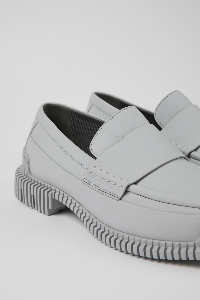 Close-up view of Pix Gray Leather Loafer for Women