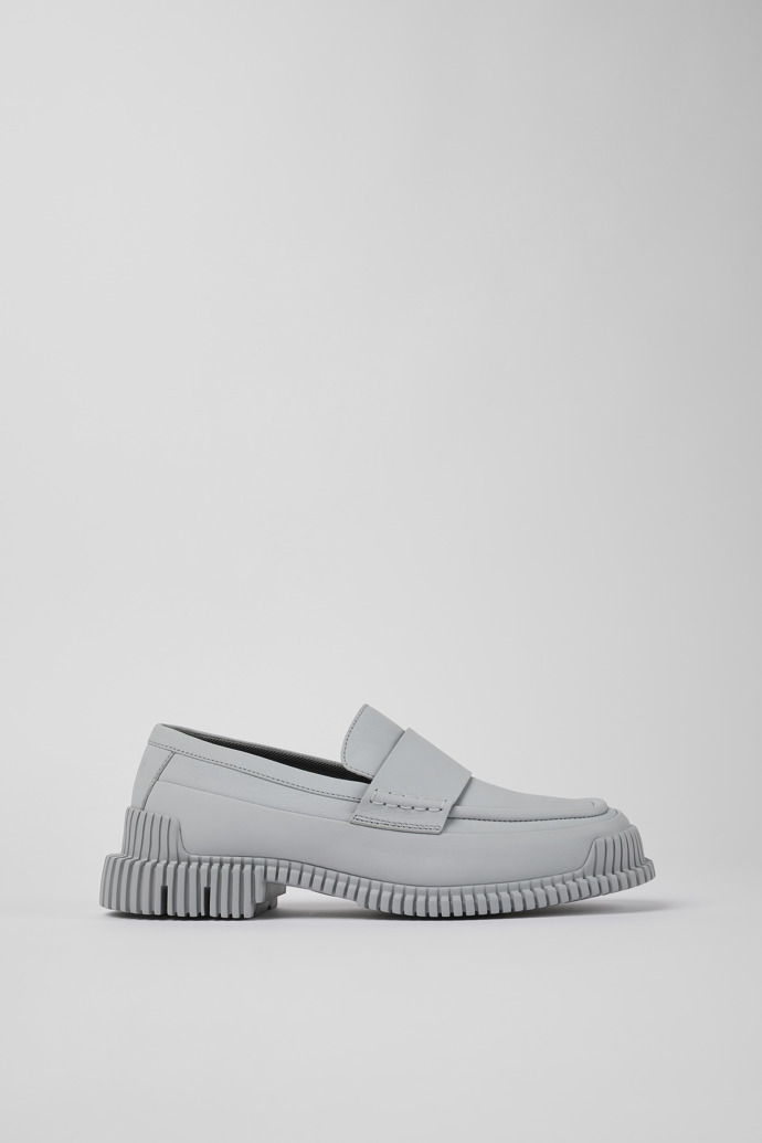 Image of Side view of Pix Gray Leather Loafer for Women