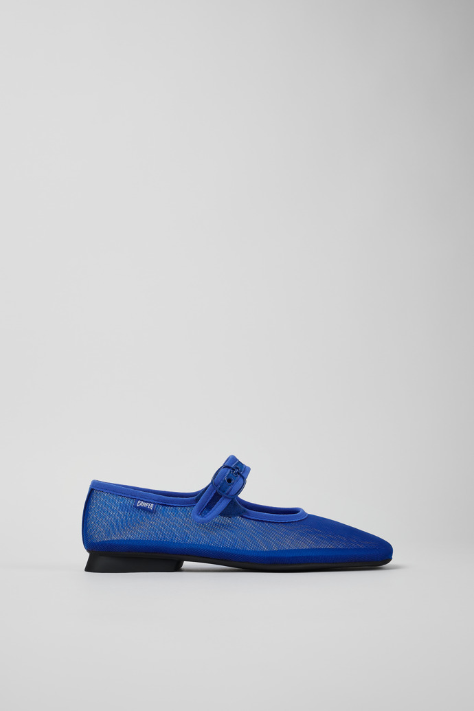 Side view of Casi Myra Blue Textile Mary Jane for Women
